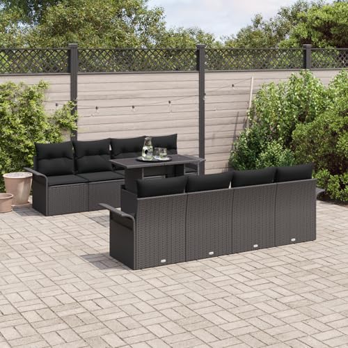QZZCED 9-teiliges Garten Sofa Set mit Kissen Schwarz Poly Rattan Terrassensofa Set Outdoor Lounge Möbel für Innenhöfe von QZZCED