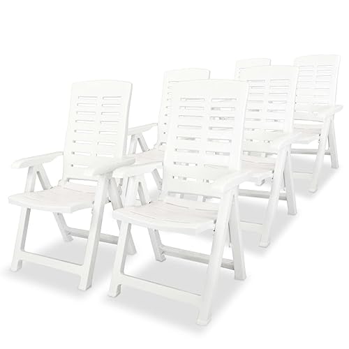 QZZCED Balkonstühle Outdoor-Stühle Gartenmöbel Terrassenstühle Garten-Liegestühle 6 STK. Kunststoff Weiß für Terrasse, Garten, Balkon von QZZCED