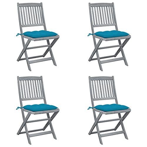 QZZCED Balkonstühle Outdoor-Stühle Gartenmöbel Terrassenstühle Klappbare Gartenstühle 4 STK. mit Kissen Massivholz Akazie für Terrasse, Garten, Balkon von QZZCED