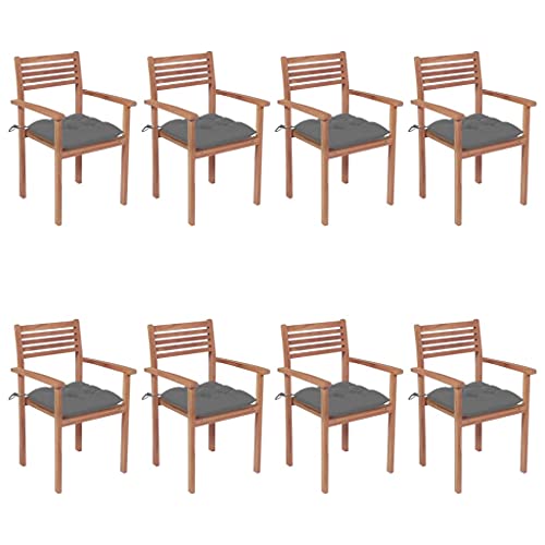 QZZCED Balkonstühle Terrassenstühle Campingstuhl Outdoor Stühle Stapelbare Gartenstühle mit Kissen 8 STK. Massivholz Teak für Terrassen, Gärten, Innenhöfe von QZZCED