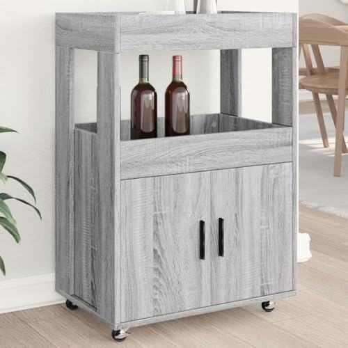 QZZCED Barwagen Grau Sonoma flurschrank für Wohnzimmer Diele 60x39,5x89 cm Holzwerkstoff von QZZCED