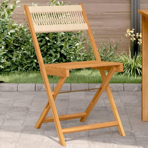 QZZCED Bistrostühle 2 STK. Beige Massivholz Akazie und Kordel Gartenbestuhlung Sitzmöbel für Draußen für Schwimmbäder von QZZCED