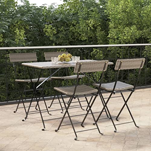 QZZCED Bistrostühle 4 STK. Klappbar Grau Poly Rattan und Stahl Sitzmöbel für Draußen Terrassenmöbel für Rasenflächen von QZZCED
