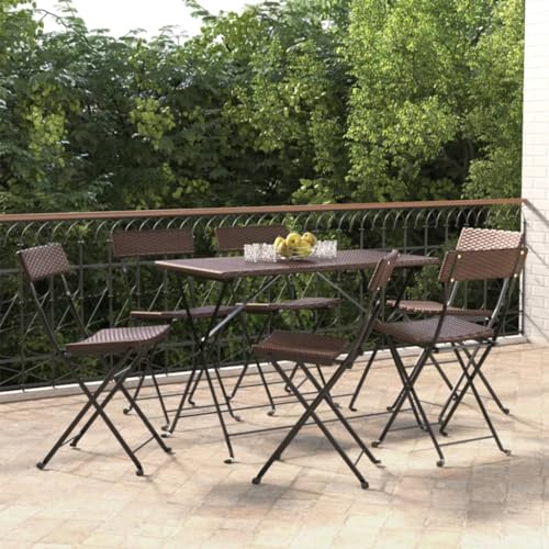 QZZCED Bistrostühle 6 STK. Klappbar Braun Poly Rattan und Stahl Balkonstühle Terrassenstühle für Rasenflächen von QZZCED