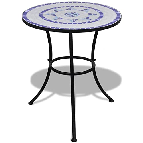 QZZCED Bistrotisch Blau und Weiß 60 cm Mosaik, Garten Lounge Tisch Patio Tisch Outdoor Tisch Balkon Esstisch für Gärten, Terrassen, Balkone von QZZCED