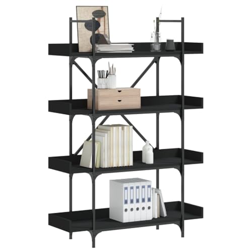 QZZCED Bücherregal 4 Böden Schwarz Vielseitiges Regal für Bücher Büroregal für Wohnzimmer 100x33x145,5 cm Holzwerkstoff von QZZCED
