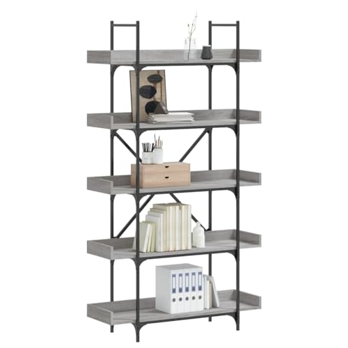 QZZCED Bücherregal 5 Böden Grau Sonoma Multifunktionales Bücherregal für Wohnzimmer 100x33x180,5 cm Holzwerkstoff von QZZCED