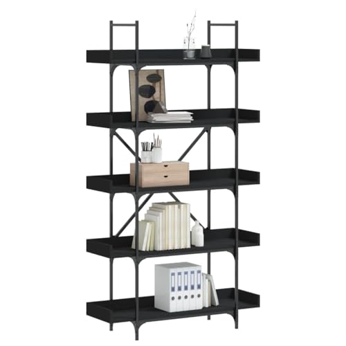 QZZCED Bücherregal 5 Böden Schwarz Multifunktionales Bücherregal für Wohnzimmer 100x33x180,5 cm Holzwerkstoff von QZZCED