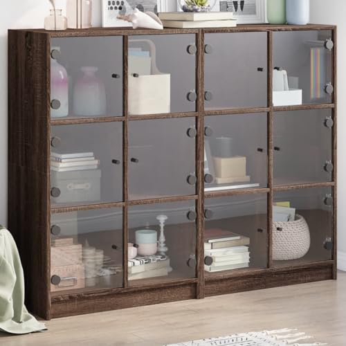 QZZCED Bücherregal mit Türen Braun Eichen-Optik Wohnzimmerschränke für Wohnzimmer Schlafzimmer 136x37x109 cm von QZZCED
