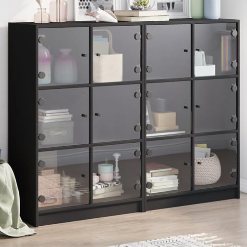 QZZCED Bücherregal mit Türen Schwarz Küchenschränke für Diele Schlafzimmer 136x37x109 cm Holzwerkstoff von QZZCED