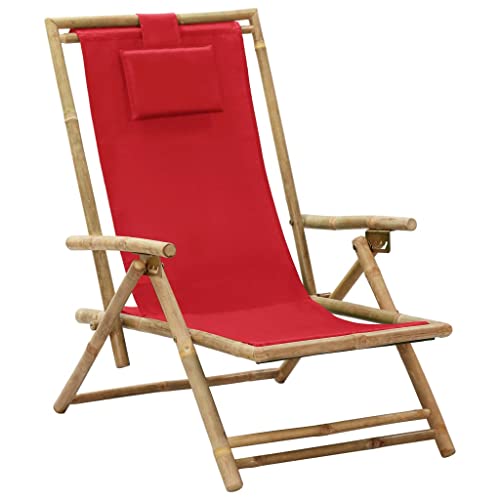 QZZCED Campingstuhl Outdoor Stühle Strandkörbe Terrassenstühle Verstellbarer Relaxstuhl Rot Bambus und Stoff für Terrassen, Gärten, Innenhöfe von QZZCED