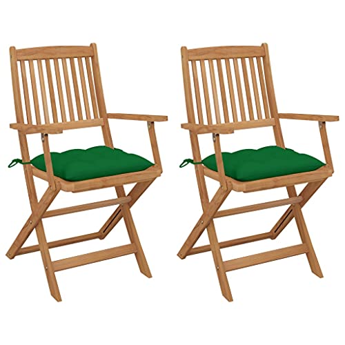 QZZCED Campingstuhl Strandkörbe Terrassenstühle Outdoor Stühle Klappbare Gartenstühle 2 STK. mit Kissen Massivholz Akazie für Terrassen, Gärten, Innenhöfe von QZZCED