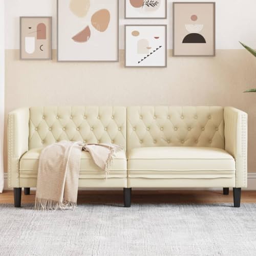 QZZCED Chesterfield-Sofa 2-Sitzer Creme Kunstleder Wohnzimmersofa Multifunktionales Sofa für Wohnzimmer QZZCED Chesterfield-Sofa 2-Sitzer Creme Kunstleder Wohnzimmersofa Multifunktionales Sofa für Wohnzimmer von QZZCED