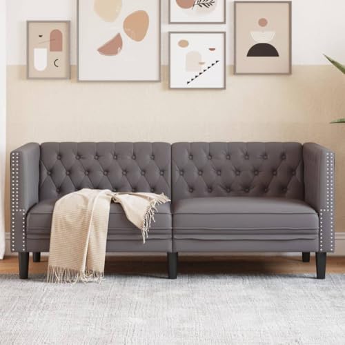 QZZCED Chesterfield-Sofa 2-Sitzer Grau Kunstleder Wohnzimmersofas Schlafzimmersofas für Hotel von QZZCED