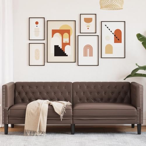 QZZCED Chesterfield-Sofa 3-Sitzer Braun Kunstleder Bürosofas Schlafzimmersofas für zweites Schlafzimmer von QZZCED