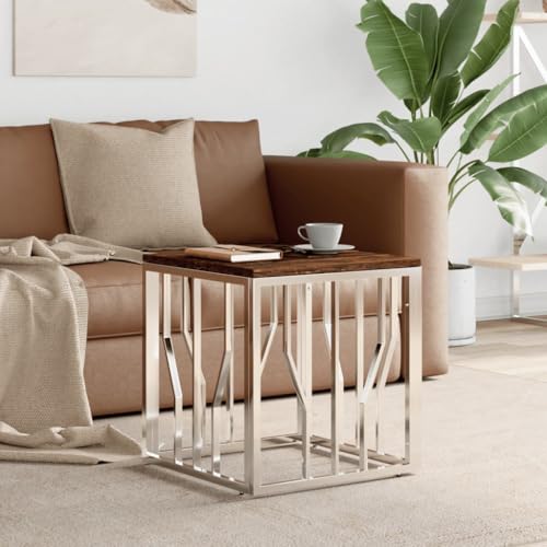 QZZCED Couchtisch Silbern Edelstahl und Altholz Massiv Möbel für Wohnzimmer Vielseitige Beistelltische für Wohnzimmer von QZZCED