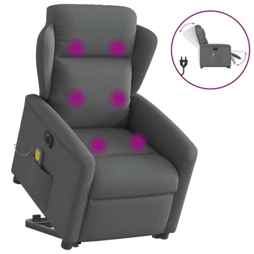 QZZCED Elektrischer Massagesessel mit Aufstehhilfe Dunkelgrau Stoff Küchenstuhl Wartezimmersessel für Wohnzimmer Schlafzimmer von QZZCED