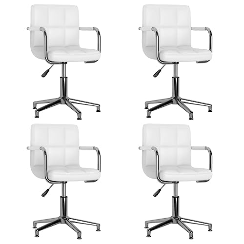 QZZCED Esszimmerstühle 4 STK. Drehbar Weiß Kunstleder Stühle Esszimmer Sitzgelegenheiten für Wohnzimmer von QZZCED