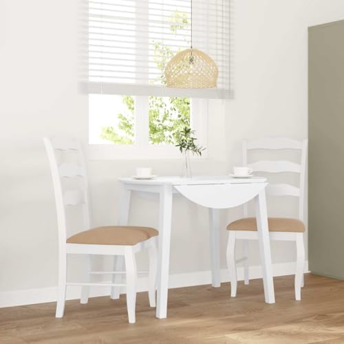 QZZCED Esszimmerstühle mit Kissen 2 STK. Weiß Massivholz Gummibaum Speisestühle Bequeme Stühle für Wohnzimmer von QZZCED