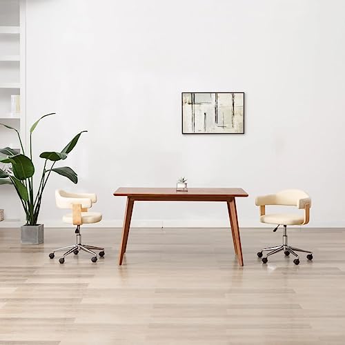 QZZCED Esszimmerstuhl Drehbar Creme Bugholz und Kunstleder Küchenstühle Stühle Esszimmer für Wohnzimmer von QZZCED