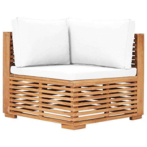 QZZCED Garten-Ecksofa mit Cremeweißer Auflage Massivholz Teak Outdoor Sofa Outdoor Couch für Terrassen von QZZCED