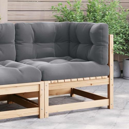 QZZCED Garten-Ecksofa mit Grauen Kissen Massivholz Kiefer Balkon Lounge Outdoor Sofa für Gärten von QZZCED