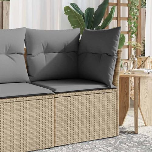 QZZCED Garten-Ecksofa mit Kissen Beige Poly Rattan Outdoor Lounge Möbel Terrassensofa Set für Rasenflächen von QZZCED