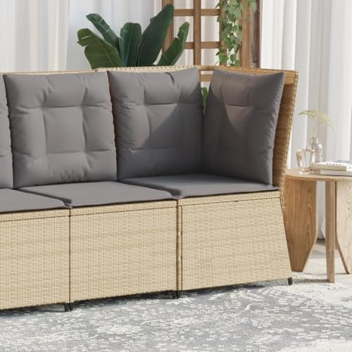 QZZCED Garten-Ecksofa mit Kissen Beige Poly Rattan Outdoor Sofa Set Garten Couch Set für Rasenflächen von QZZCED