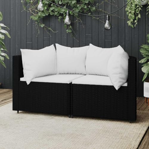 QZZCED Garten-Ecksofas mit Kissen 2 STK. Schwarz Poly Rattan Gartenmöbel Set Balkon Sofa Set für Balkone von QZZCED