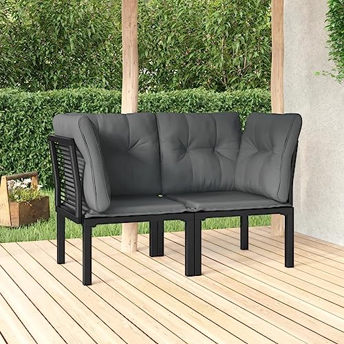 QZZCED Garten-Eckstühle mit Kissen 2 STK. Schwarz & Grau Poly Rattan Balkonmöbel Gartenmöbel für Terrassen von QZZCED