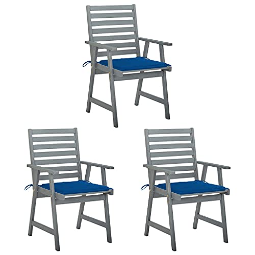 QZZCED Garten-Essstühle mit Kissen 3 STK. Massivholz Akazie Freizeitstühle Outdoor-Stühle für Rasenflächen von QZZCED