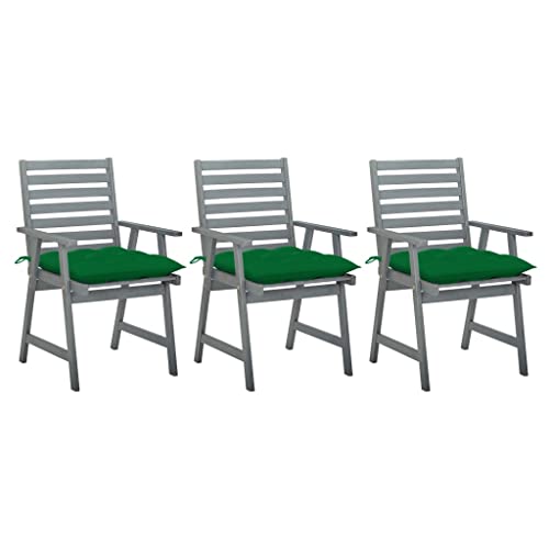 QZZCED Garten-Essstühle mit Kissen 3 STK. Massivholz Akazie Freizeitstühle Terrassenstühle für Rasenflächen von QZZCED
