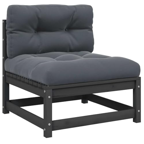 QZZCED Garten-Mittelsofa mit Anthrazit Kissen Grau Massivholz Kiefer Gartenmöbel Lounge Set für Gärten von QZZCED