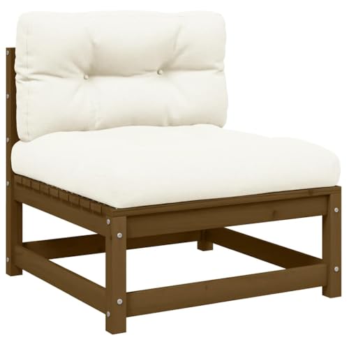 QZZCED Garten-Mittelsofa mit Creme Kissen Massivholz Kiefer Terrassenmöbel Veranda Sofa für Innenhöfe von QZZCED