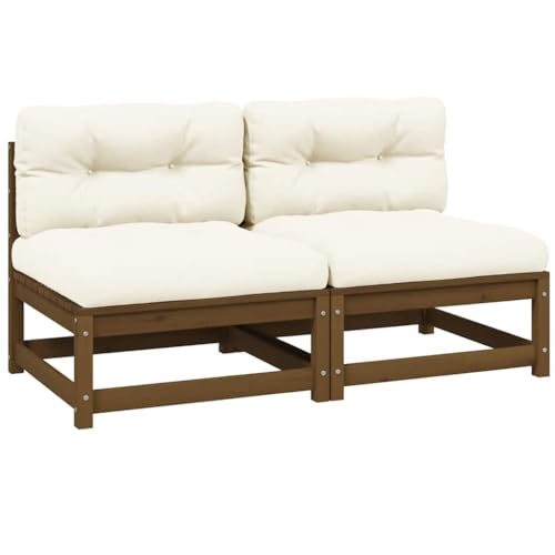 QZZCED Garten-Mittelsofas mit Creme Kissen 2 STK. Massivholz Kiefer Lounge Set Garten Couch für Terrassen von QZZCED