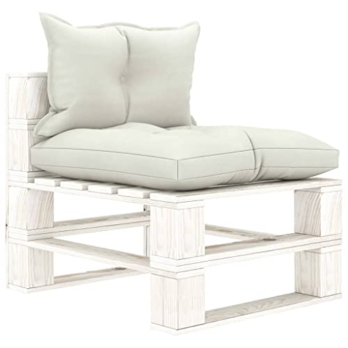 QZZCED Garten-Paletten-Mittelsofa mit Kissen in Beige Holz Terrassensofa Set Outdoor Lounge Möbel für Innenhöfe von QZZCED
