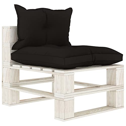 QZZCED Garten-Paletten-Mittelsofa mit Kissen in Schwarz Holz Outdoor Lounge Möbel Garten Couch Set für Balkone von QZZCED