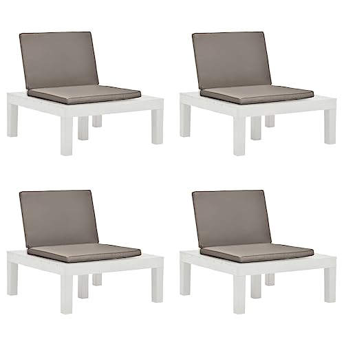 QZZCED Gartenmöbel Outdoor-Stühle Terrassenstühle Balkonstühle Gartenstühle mit Auflagen 4 STK. Kunststoff Weiß für Terrasse, Garten, Balkon von QZZCED