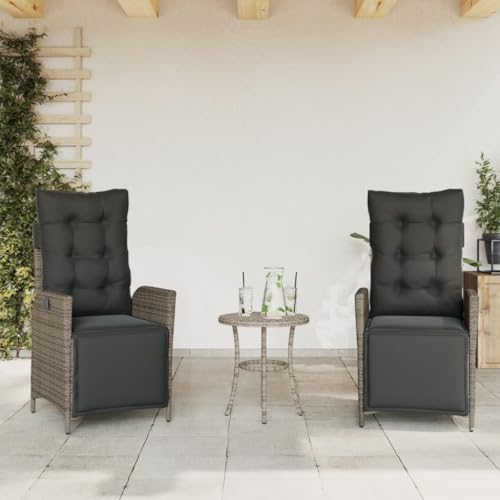 QZZCED Gartensessel mit Fußteil 2 STK. Verstellbar Grau Poly Rattan Freizeitstühle Gartenbestuhlung für Schwimmbäder von QZZCED