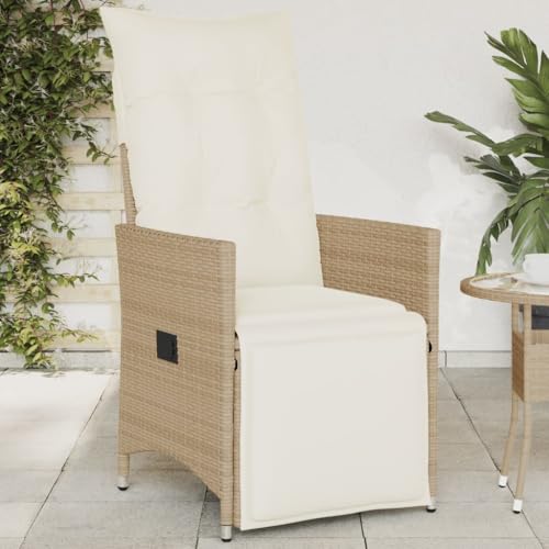 QZZCED Gartensessel mit Kissen Verstellbar Beige Poly Rattan Terrassenstühle Freizeitstühle für Rasenflächen von QZZCED