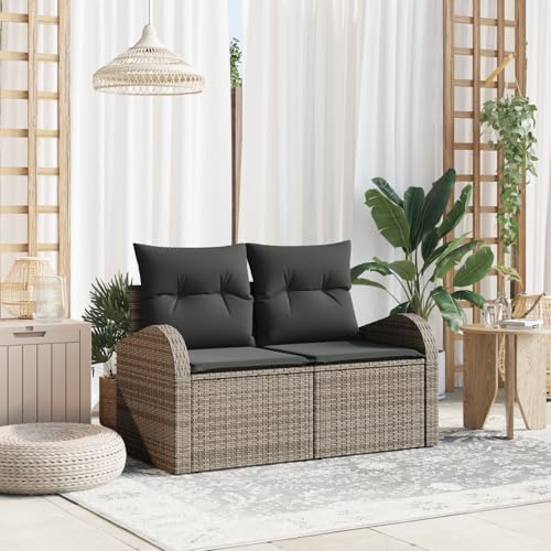 QZZCED Gartensofa 2-Sitzer mit Kissen Grau Poly Rattan Terrassenmöbel Set Outdoor Lounge Möbel für Innenhöfe von QZZCED