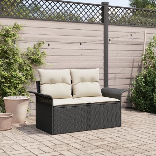 QZZCED Gartensofa 2-Sitzer mit Kissen Schwarz Poly Rattan Terrassenmöbel Set Balkon Sofa Set für Balkone von QZZCED