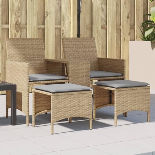 QZZCED Gartensofa 2-Sitzer mit Tisch und Hockern Beige Poly Rattan Outdoor Sofa Set Terrassensofa Set für Innenhöfe von QZZCED