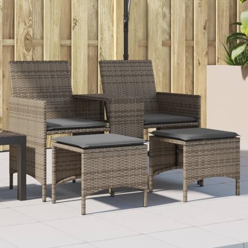 QZZCED Gartensofa 2-Sitzer mit Tisch und Hockern Grau Poly Rattan Terrassenmöbel Set Gartenmöbel Set für Rasenflächen von QZZCED