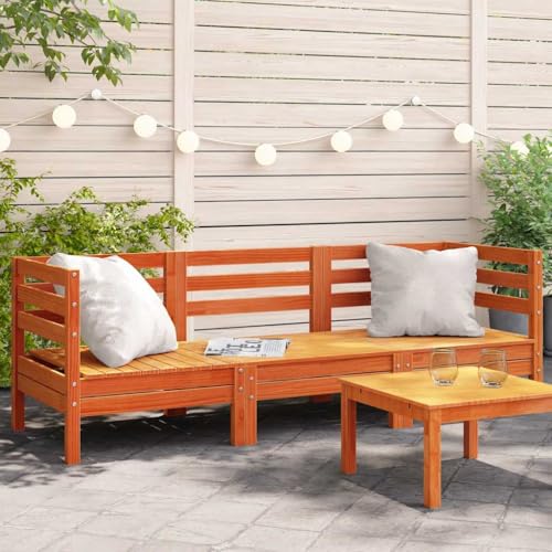 QZZCED Gartensofa 3-Sitzer Wachsbraun Massivholz Kiefer Terrassensofa Balkon Lounge für Gärten von QZZCED