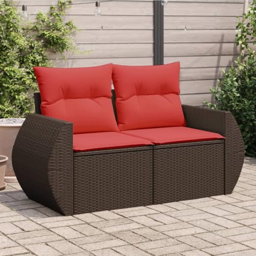 QZZCED Gartensofa mit Kissen 2-Sitzer Braun Poly Rattan Terrassenmöbel Set Garten Lounge Set für Rasenflächen von QZZCED