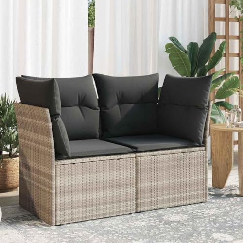 QZZCED Gartensofa mit Kissen 2-Sitzer Hellgrau Poly Rattan Terrassensofa Set Garten Couch Set für Rasenflächen von QZZCED