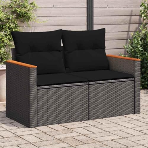QZZCED Gartensofa mit Kissen 2-Sitzer Schwarz Poly Rattan Garten Couch Set Outdoor Lounge Möbel für Rasenflächen von QZZCED