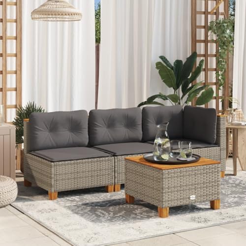 QZZCED Gartensofa mit Kissen 3-Sitzer Grau Poly Rattan Gartenmöbel Set Outdoor Lounge Möbel für Gärten von QZZCED