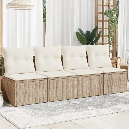 QZZCED Gartensofa mit Kissen 4-Sitzer Beige Poly Rattan Outdoor Sofa Set Terrassensofa Set für Rasenflächen QZZCED Gartensofa mit Kissen 4-Sitzer Beige Poly Rattan Outdoor Sofa Set Terrassensofa Set für Rasenflächen von QZZCED